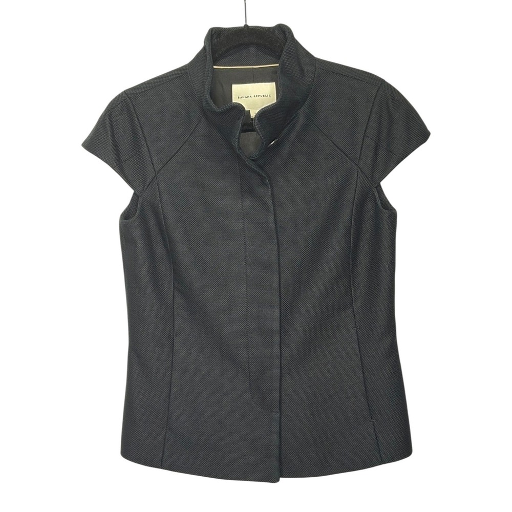 Banana Republic Women 8 Tall Black Textured Fitted Cap Sleeve Jacket